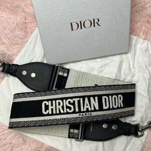 CHRISTIAN DIOR Shoulder Bag Strap Black and White Silver Hardware